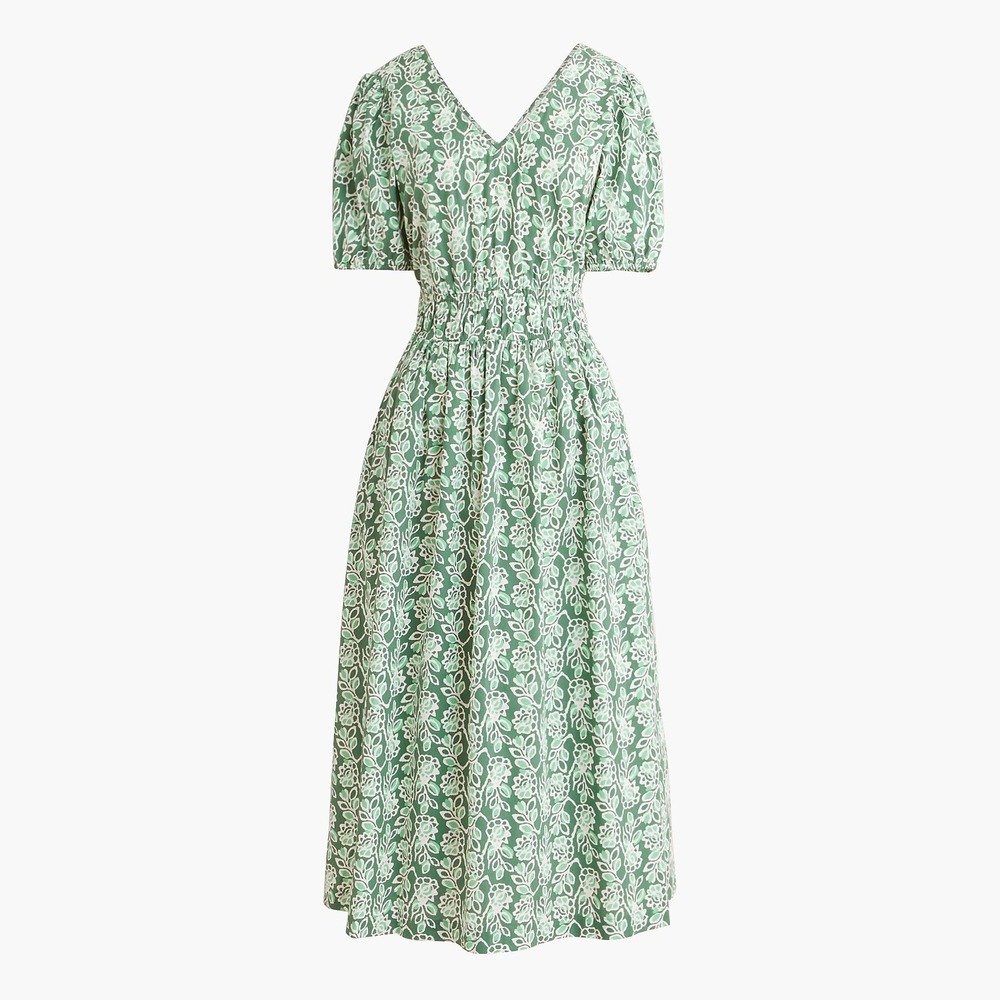 NEW J.Crew Smocked-waist poplin midi dress Size 10 Pale Spinach Eucalyptus green